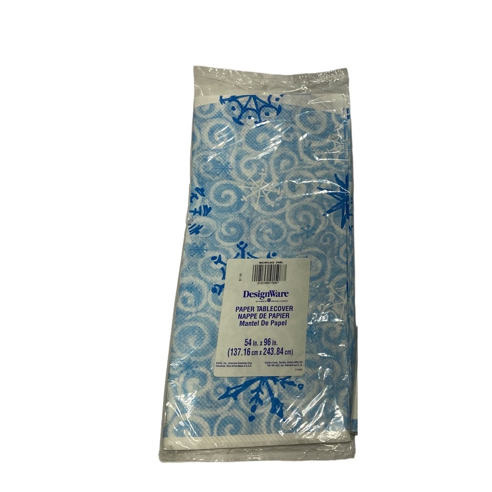 1 Paper Table cover Blue Snowflake by Design Ware Made in USA 54"x96" Vintage